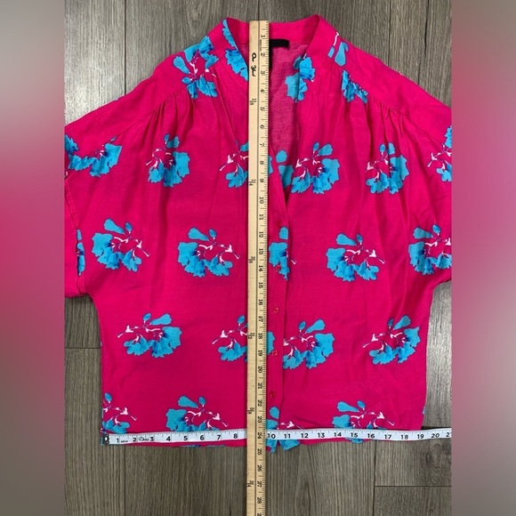 Maje Clowers Floral Button Down Short Sleeve Top Pink Blue Size 2 - Picture 7 of 10